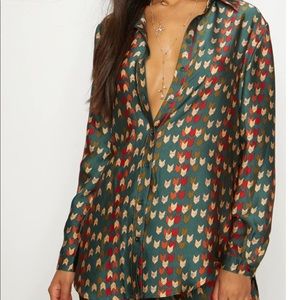 Green Chevron Print Oversized Shirt